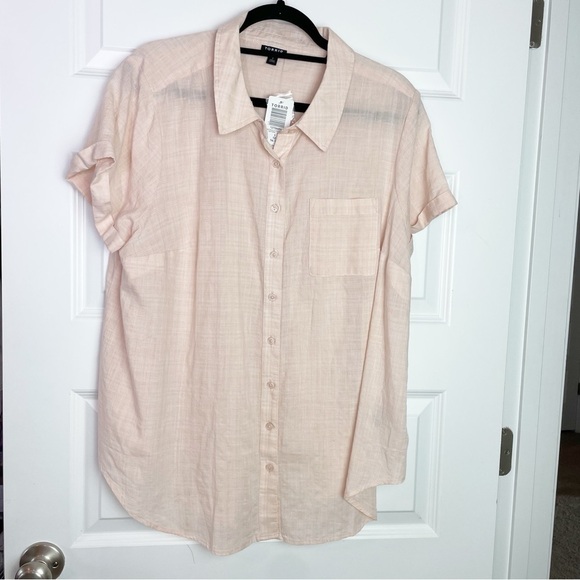 New Torrid Textured Woven Button Front Shirt in Peach Blush Size 1 14/16 - Picture 2 of 6